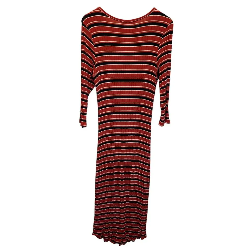 Abercrombie & Fitch Striped 3/4 Sleeve Ribbed Fitted Maxi Dress - Large Tall